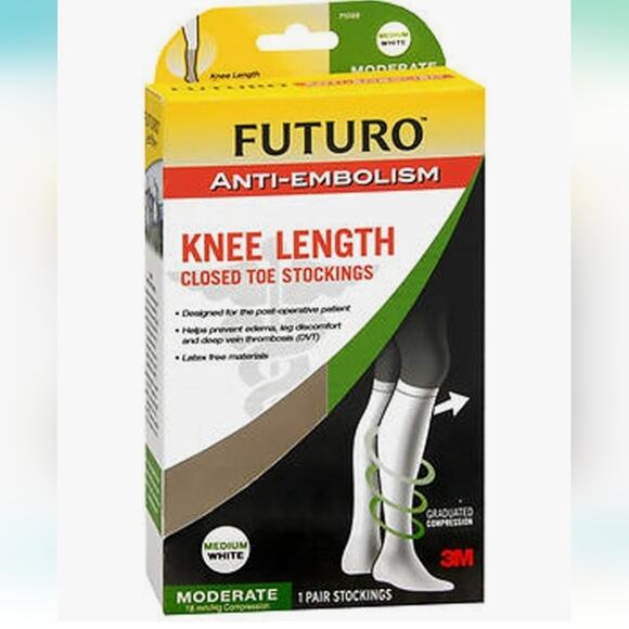 Futuro Anti-Embolism Knee Length Closed Toe Stockings Medium White - Picture 2 of 11
